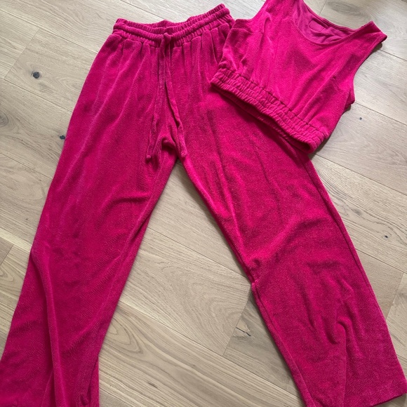 Daily drills SET  Terry crop sleeveless, with pants hot pink size M/L - Picture 9 of 10